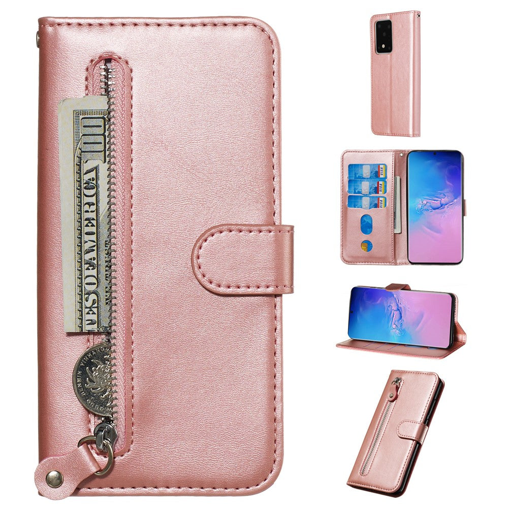 For Samsung Galaxy S20 Ultra PU Leather Cases with Zipper Pocket Wallet Phone Cover Stand