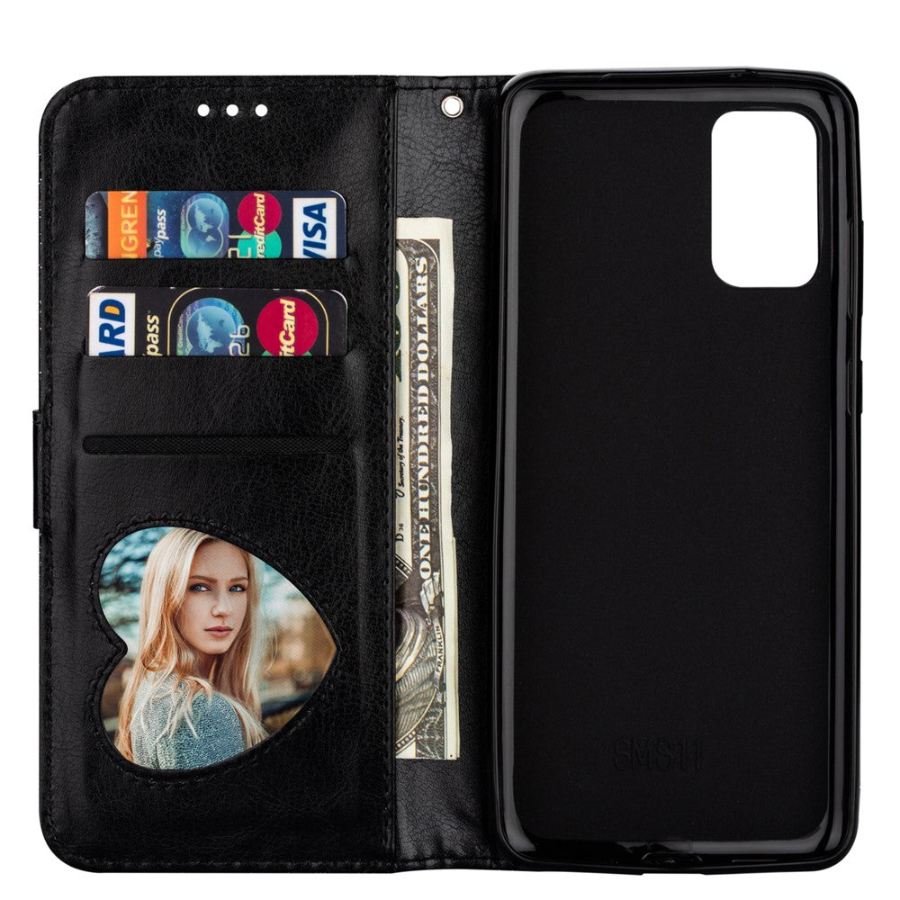 Glitter Powder Zippered Stand Leather Wallet Case with Strap for Samsung Galaxy S20 Plus / S20 Plus 5G