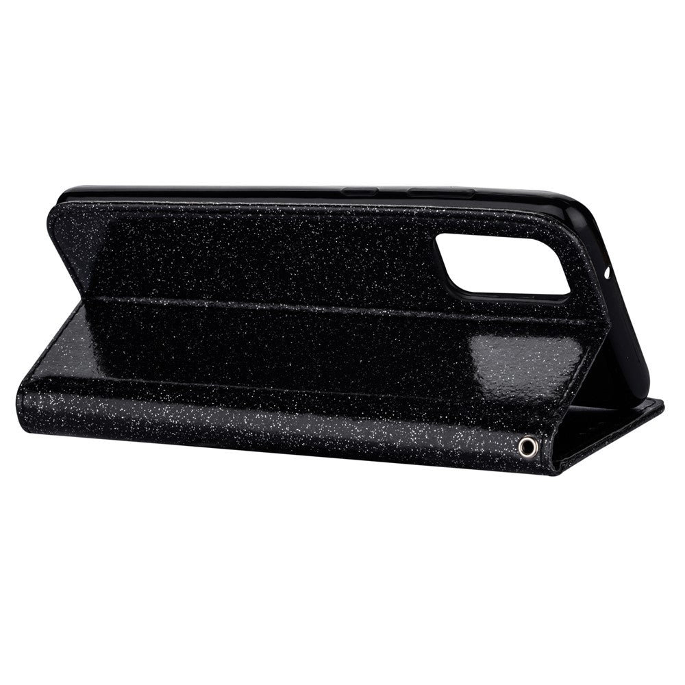 Glitter Powder Zippered Stand Leather Wallet Case with Strap for Samsung Galaxy S20 Plus / S20 Plus 5G
