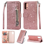 Glitter Powder Zippered Stand Leather Wallet Case with Strap for Samsung Galaxy S20 Plus / S20 Plus 5G