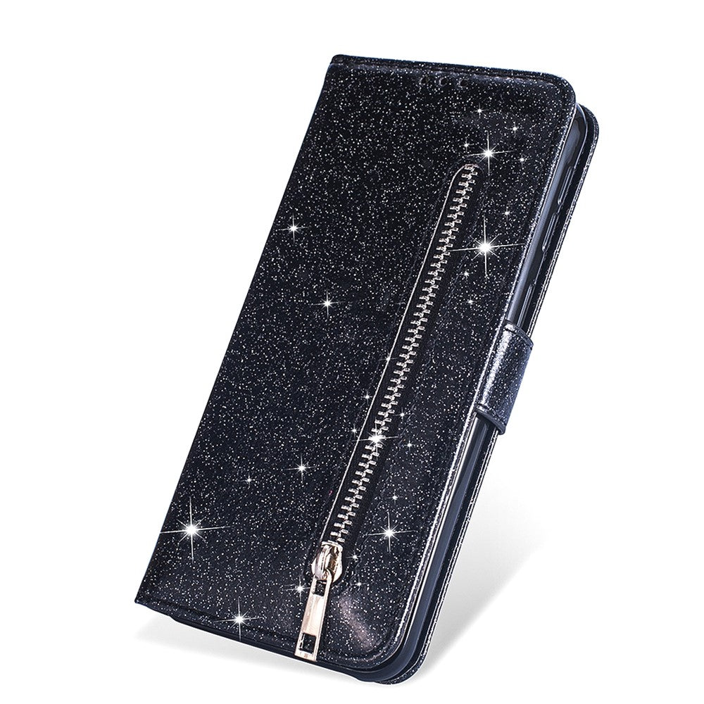 Flash Powder Zipper Pocket Leather Wallet Case Phone Shell for Samsung Galaxy S20 4G/S20 5G