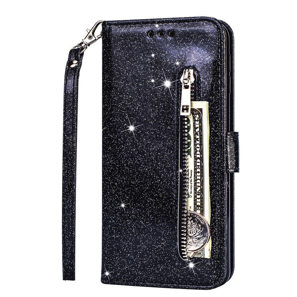 Flash Powder Zipper Pocket Leather Wallet Case Phone Shell for Samsung Galaxy S20 4G/S20 5G