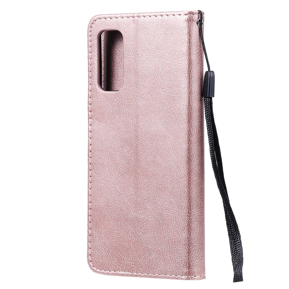 For Samsung Galaxy S20 4G / S20 5G Case Solid Color Leather Mobile Cover Wallet Stand with Strap