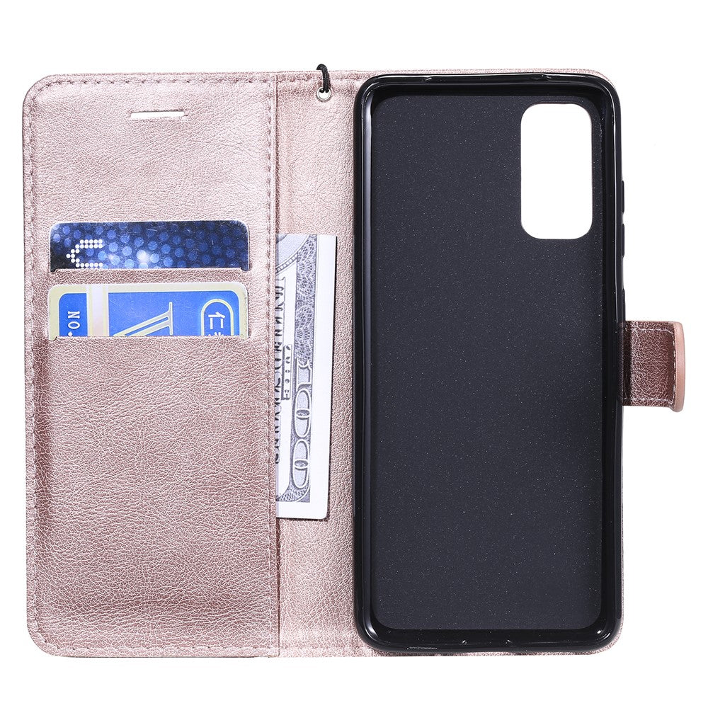 For Samsung Galaxy S20 4G / S20 5G Case Solid Color Leather Mobile Cover Wallet Stand with Strap