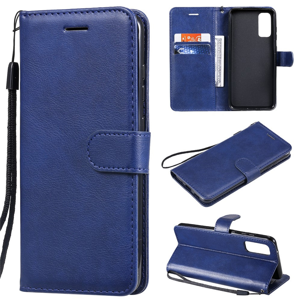 For Samsung Galaxy S20 4G / S20 5G Case Solid Color Leather Mobile Cover Wallet Stand with Strap