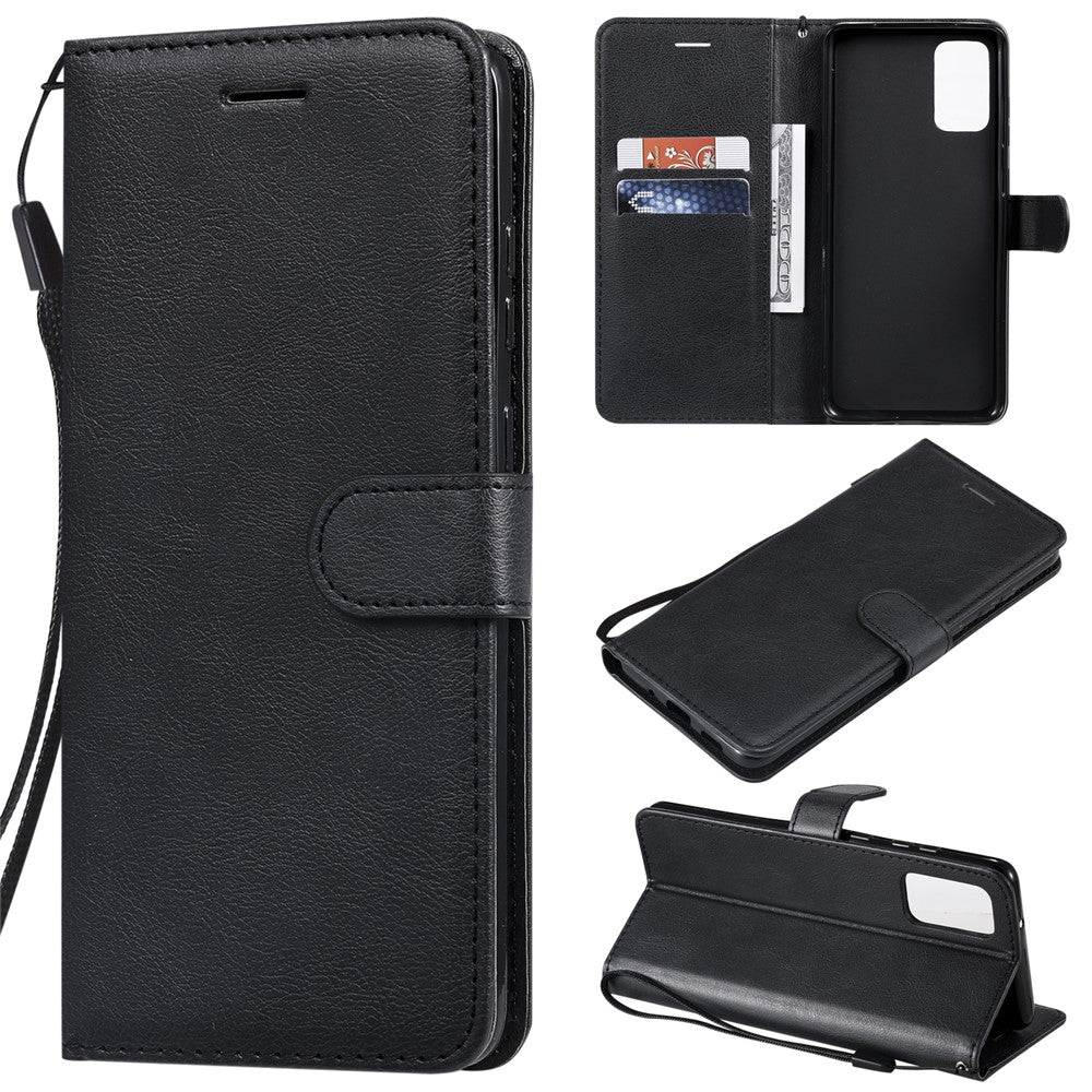 For Samsung Galaxy S20 Plus Case Solid Color Leather Mobile Cover Wallet Stand with Strap