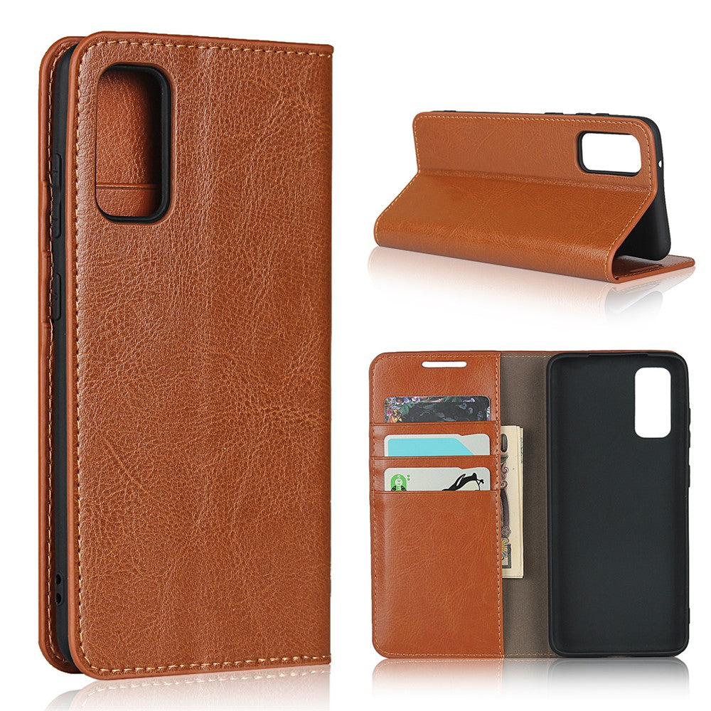 Crazy Horse Genuine Leather Stand Wallet Phone Case for Samsung Galaxy S20 4G/S20 5G