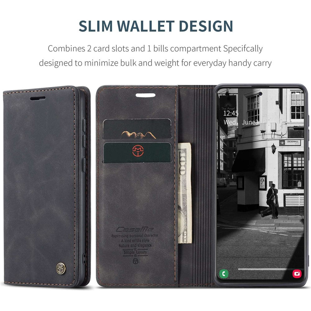 CASEME 013 Series Auto-absorbed Leather Wallet Automatic Closing Stand Case for Samsung Galaxy A51
