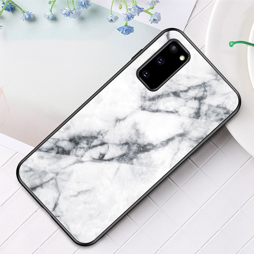 Marble Grain Pattern Tempered Glass PC + TPU Phone Case for Samsung Galaxy S20 4G/S20 5G