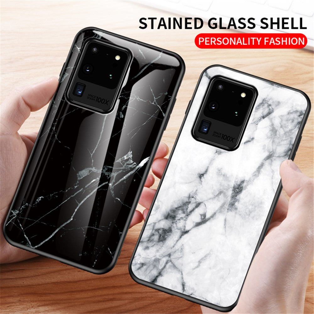 Marble Pattern Tempered Glass Case PC + TPU Hybrid Cover for Samsung Galaxy S20 Ultra