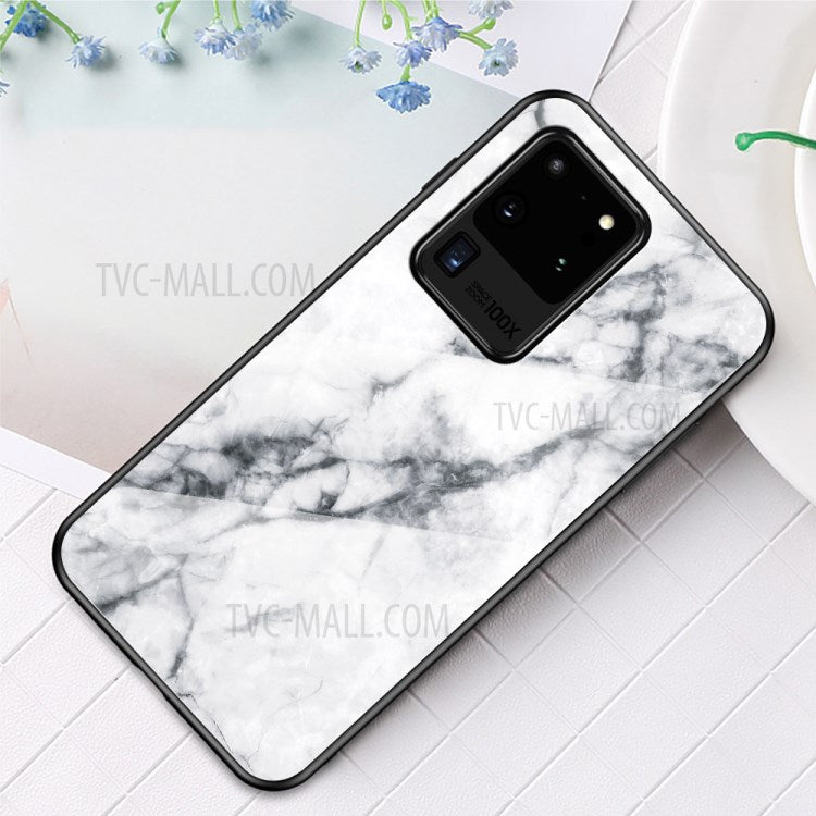 Marble Pattern Tempered Glass Case PC + TPU Hybrid Cover for Samsung Galaxy S20 Ultra
