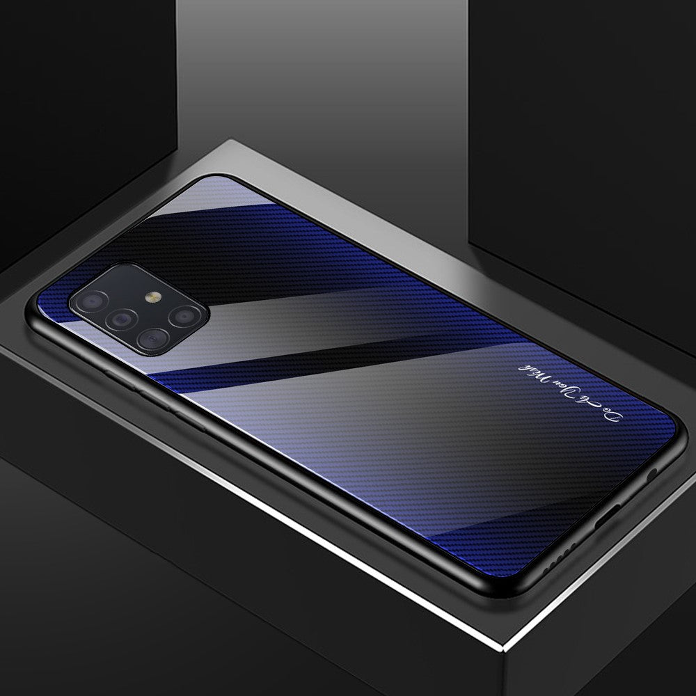 Carbon Fiber Texture Glass Back + TPU Combo Shell Case for Samsung Galaxy A51