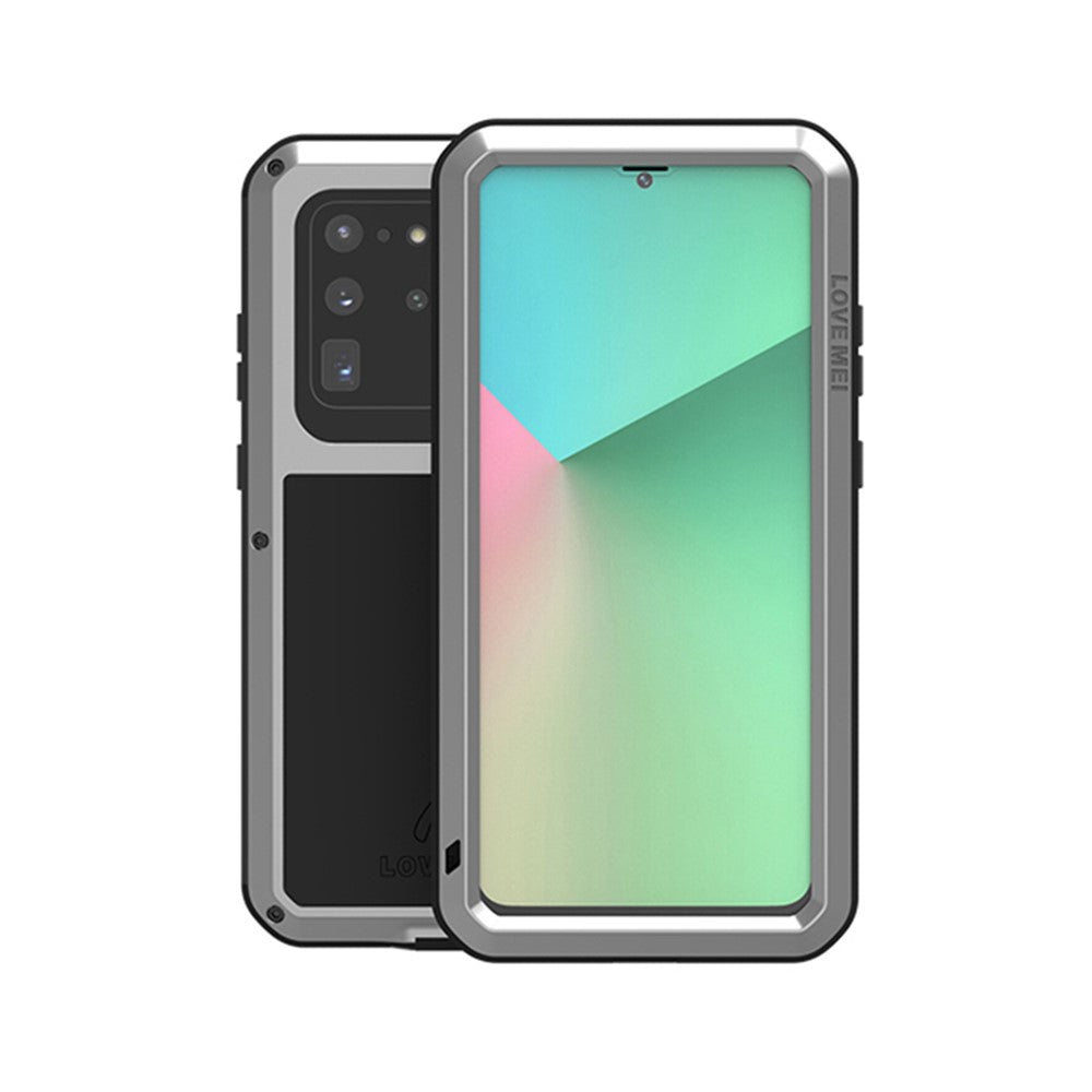 LOVE MEI Stødsikkert mobiltelefoncover Støvtæt silikone+metal telefoncover til Samsung Galaxy S20 Ultra