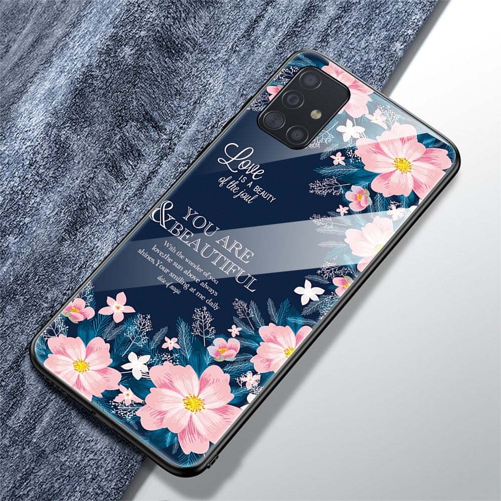 Printende overflade glasbagside + TPU-mobilcover til Samsung Galaxy A71