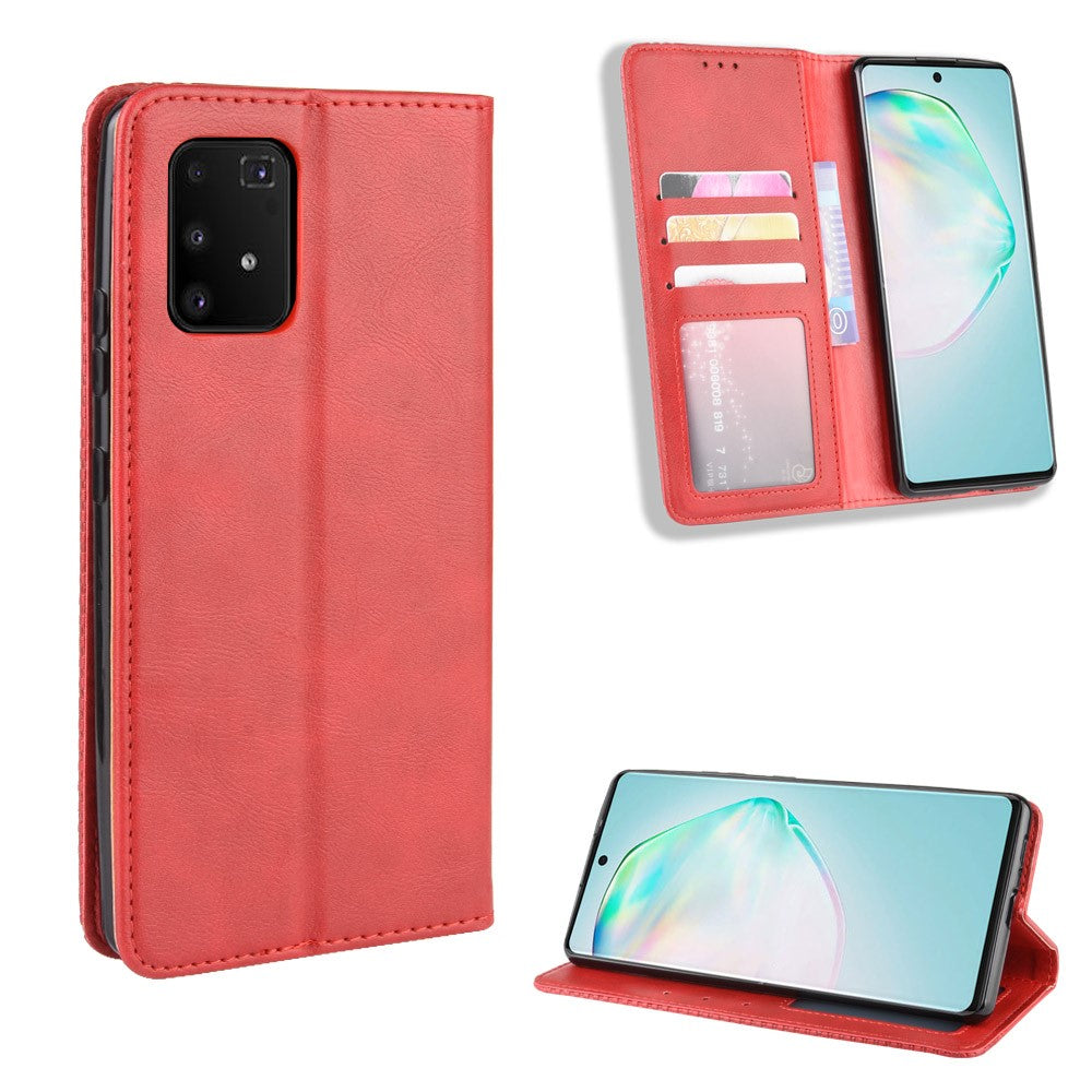 Vintage Style Leather Wallet Stand Phone Cover for Samsung Galaxy A91/M80S/S10 Lite
