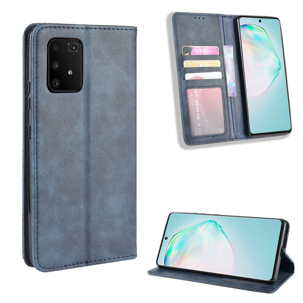 Vintage Style Leather Wallet Stand Phone Cover for Samsung Galaxy A91/M80S/S10 Lite