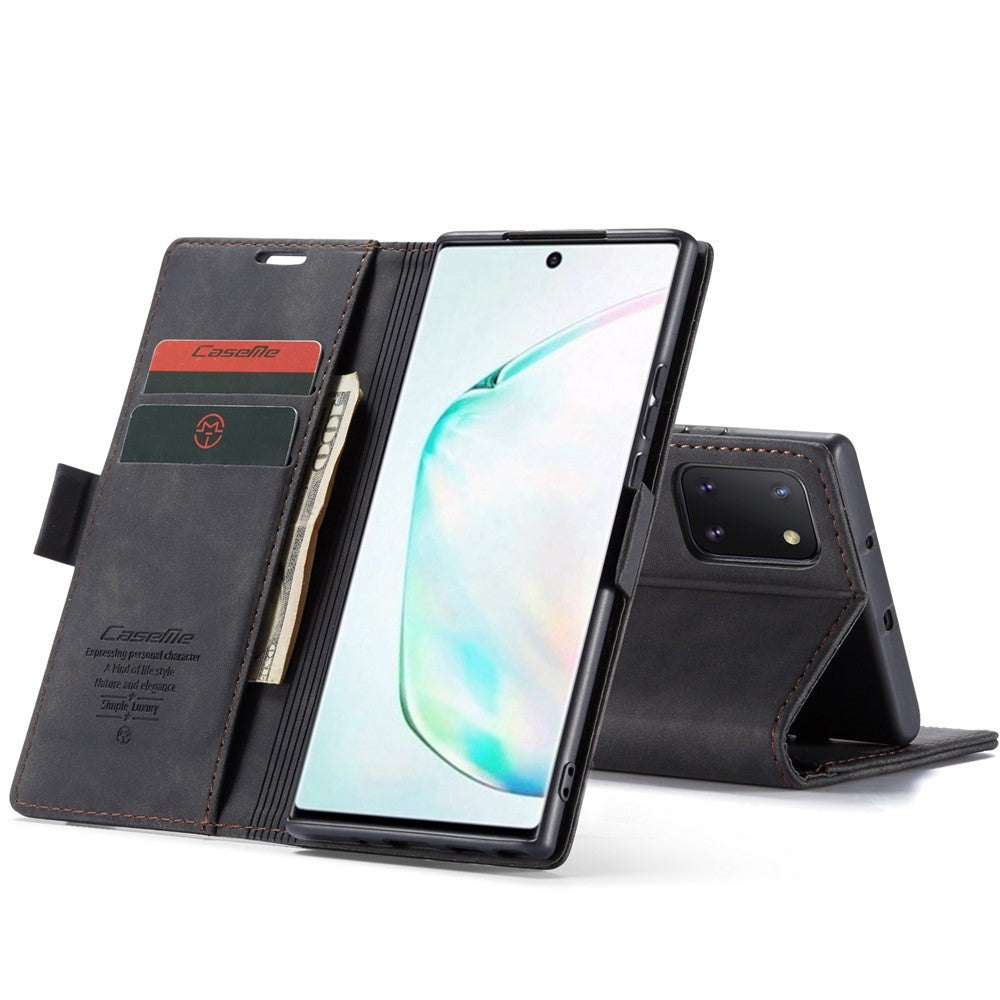 CASEME 013-serien autoabsorberende læder flip cover til Samsung Galaxy A81/Note 10 Lite
