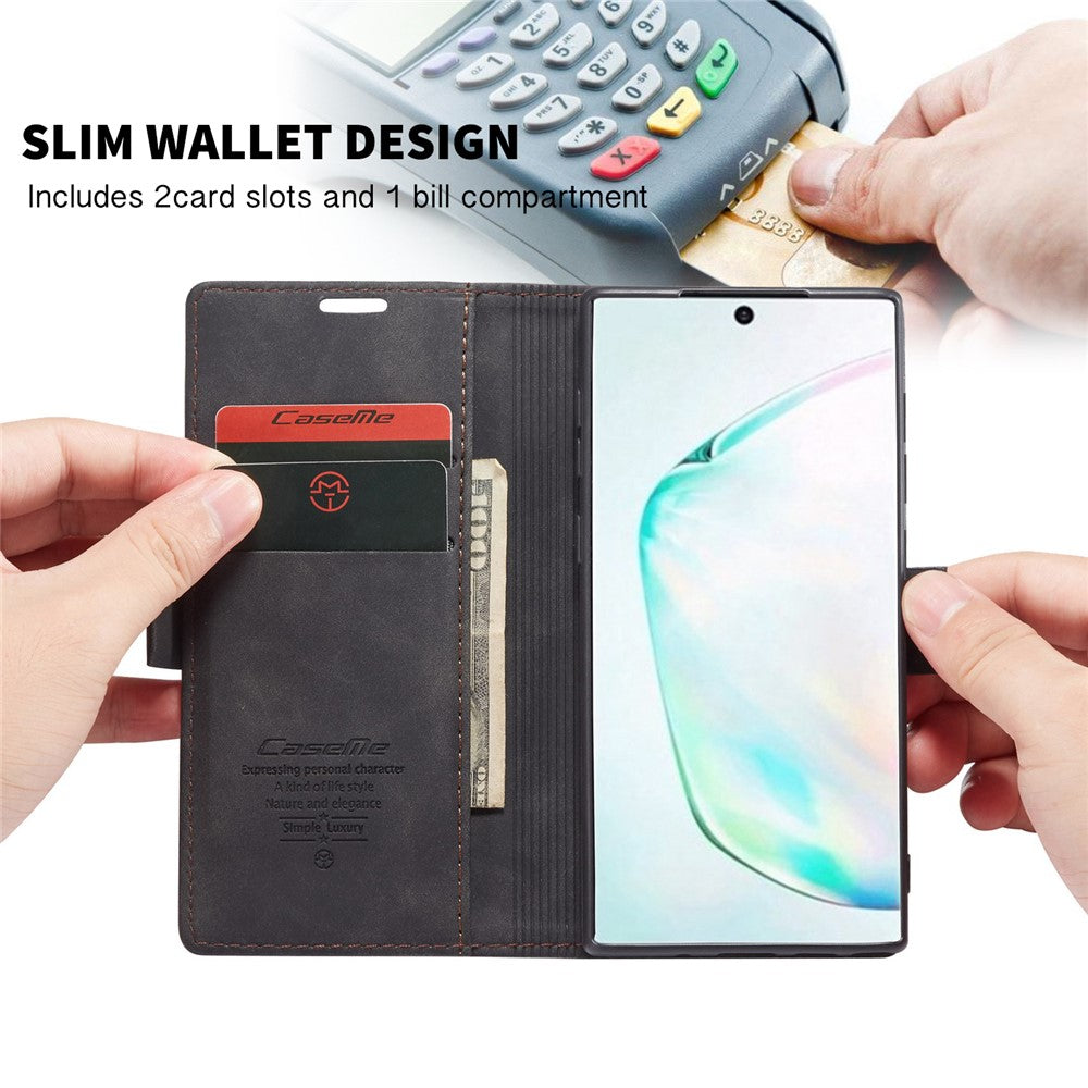 CASEME 013-serien autoabsorberende læder flip cover til Samsung Galaxy A81/Note 10 Lite