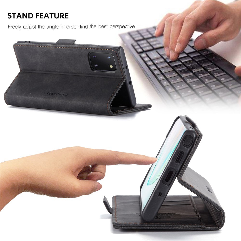CASEME 013-serien autoabsorberende læder flip cover til Samsung Galaxy A81/Note 10 Lite
