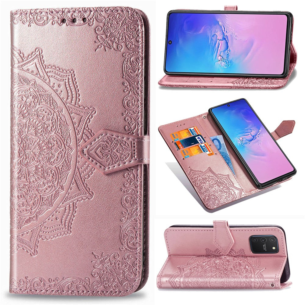 Embossed Mandala Flower Wallet Leather Stand Phone Protection Cover for Samsung Galaxy A91/S10 Lite