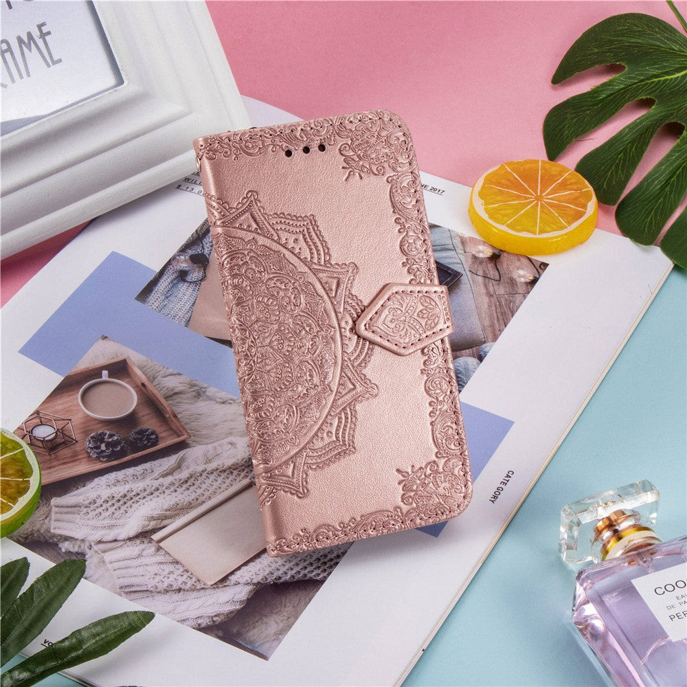 Embossed Mandala Flower Wallet Leather Stand Phone Protection Cover for Samsung Galaxy A91/S10 Lite