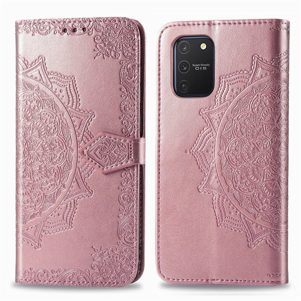 Embossed Mandala Flower Wallet Leather Stand Phone Protection Cover for Samsung Galaxy A91/S10 Lite