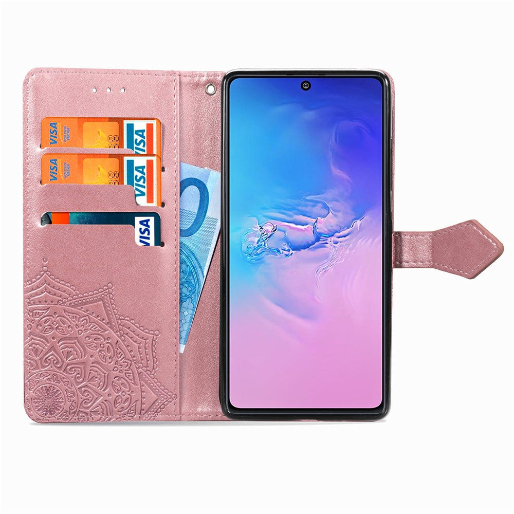 Embossed Mandala Flower Wallet Leather Stand Phone Protection Cover for Samsung Galaxy A91/S10 Lite