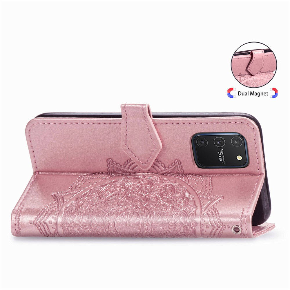 Embossed Mandala Flower Wallet Leather Stand Phone Protection Cover for Samsung Galaxy A91/S10 Lite