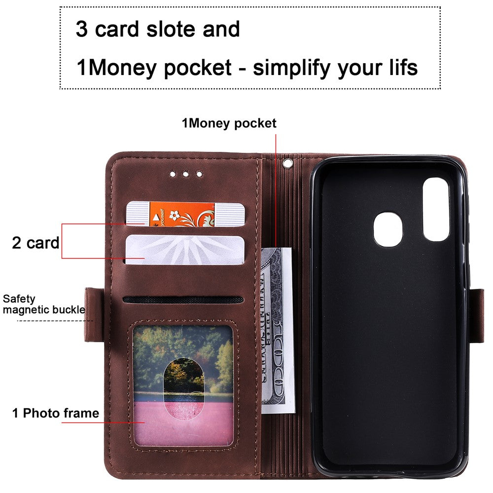 Vintage Pung i Sammenføjningsstil Stativ Etui i Læder til Samsung Galaxy A20e