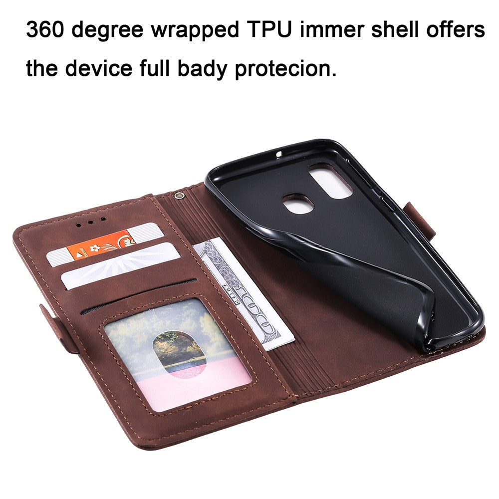 Vintage Pung i Sammenføjningsstil Stativ Etui i Læder til Samsung Galaxy A20e