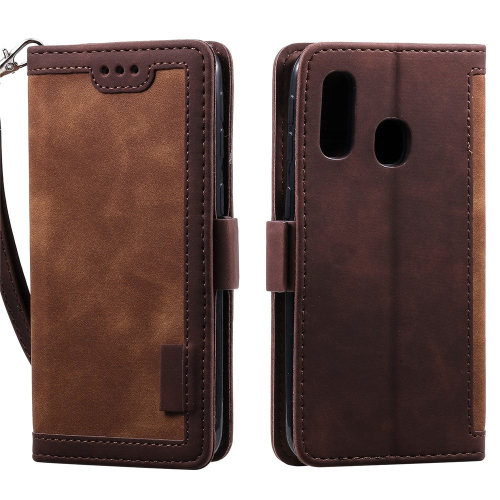 Vintage Pung i Sammenføjningsstil Stativ Etui i Læder til Samsung Galaxy A20e