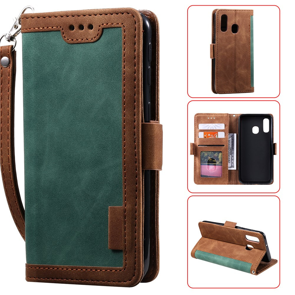 Vintage Pung i Sammenføjningsstil Stativ Etui i Læder til Samsung Galaxy A20e