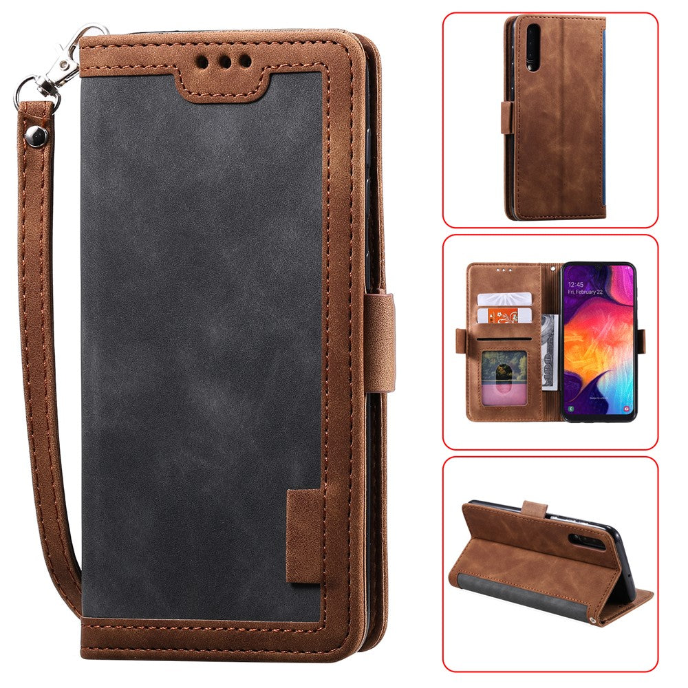 Vintage Splicing Style Wallet Stand Leather Flip Phone Cover for Samsung Galaxy A70
