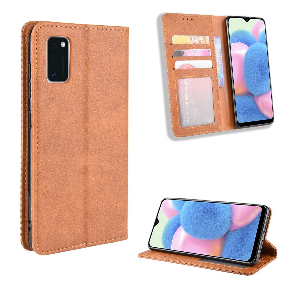 Plånboksfodral i läder i vintagestil till Samsung Galaxy A41
