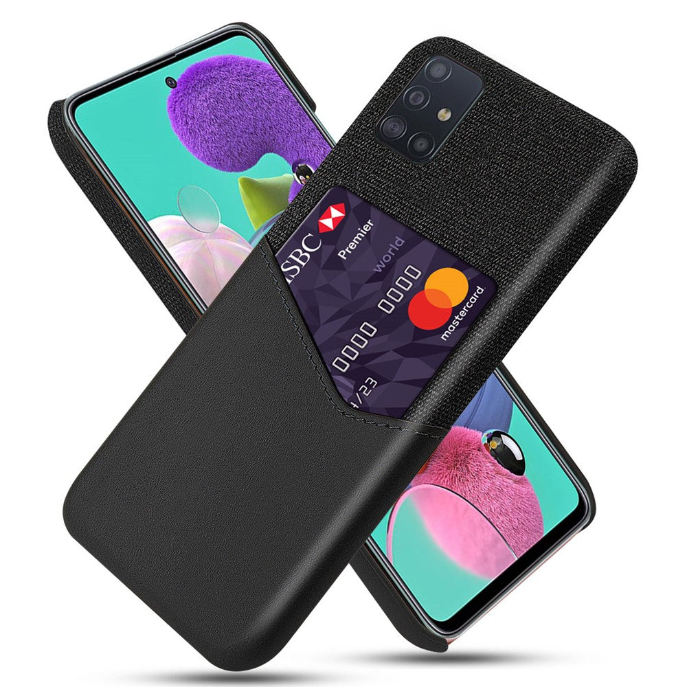 Cloth + PU Leather Coated PC Hard Case with Card Slot for Samsung Galaxy A71