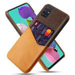 Cloth + PU Leather Coated PC Phone Cover with Card Holder for Samsung Galaxy A51