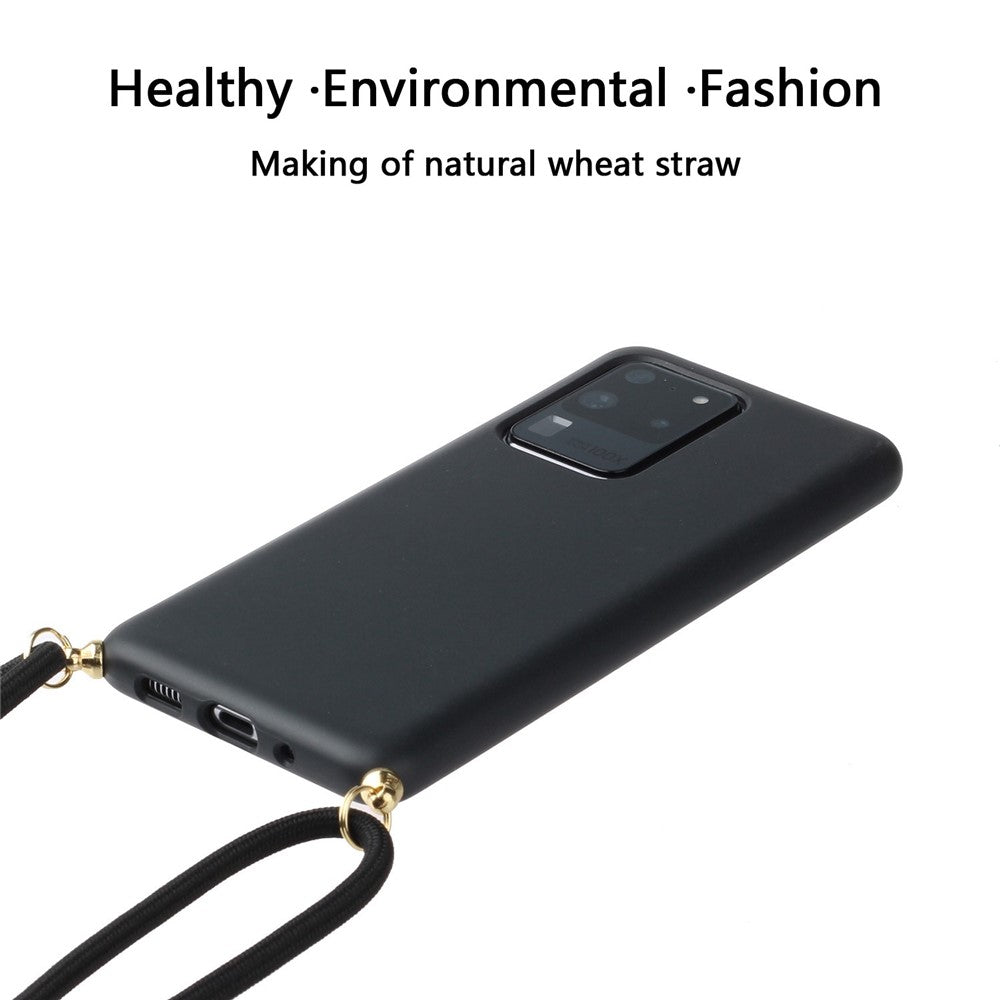 Eco-Friendly Natural Wheat Straw Soft TPU Phone Case with Multi-function Strap for Samsung Galaxy S20 Ultra