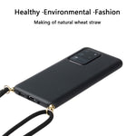 Back Case Wheat Straw + TPU Shockproof Phone Cover with Adjustable Lanyard for Samsung Galaxy S20 Ultra