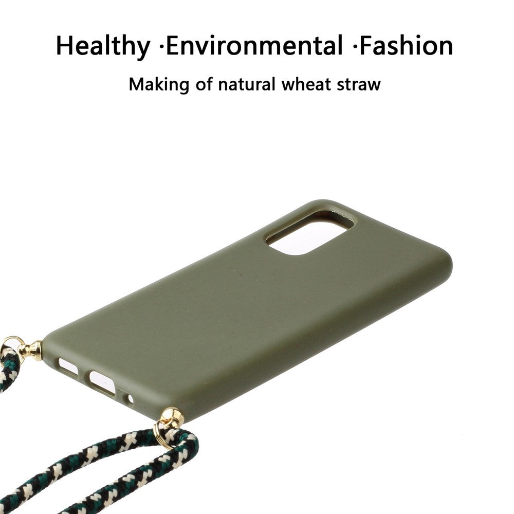 Back Case Wheat Straw + TPU Shockproof Phone Cover with Adjustable Lanyard for Samsung Galaxy S20 4G / S20 5G