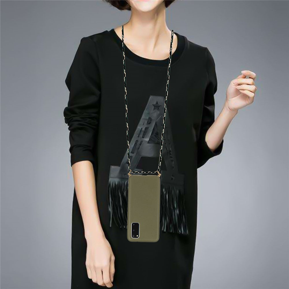 Back Case Wheat Straw + TPU Shockproof Phone Cover with Adjustable Lanyard for Samsung Galaxy S20 4G / S20 5G