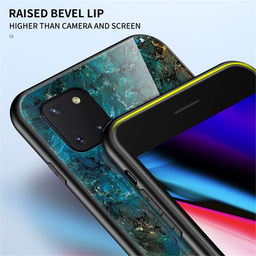 Telefoncover med marmoråremønster i hærdet glas PC + TPU til Samsung Galaxy A81/Note 10 Lite