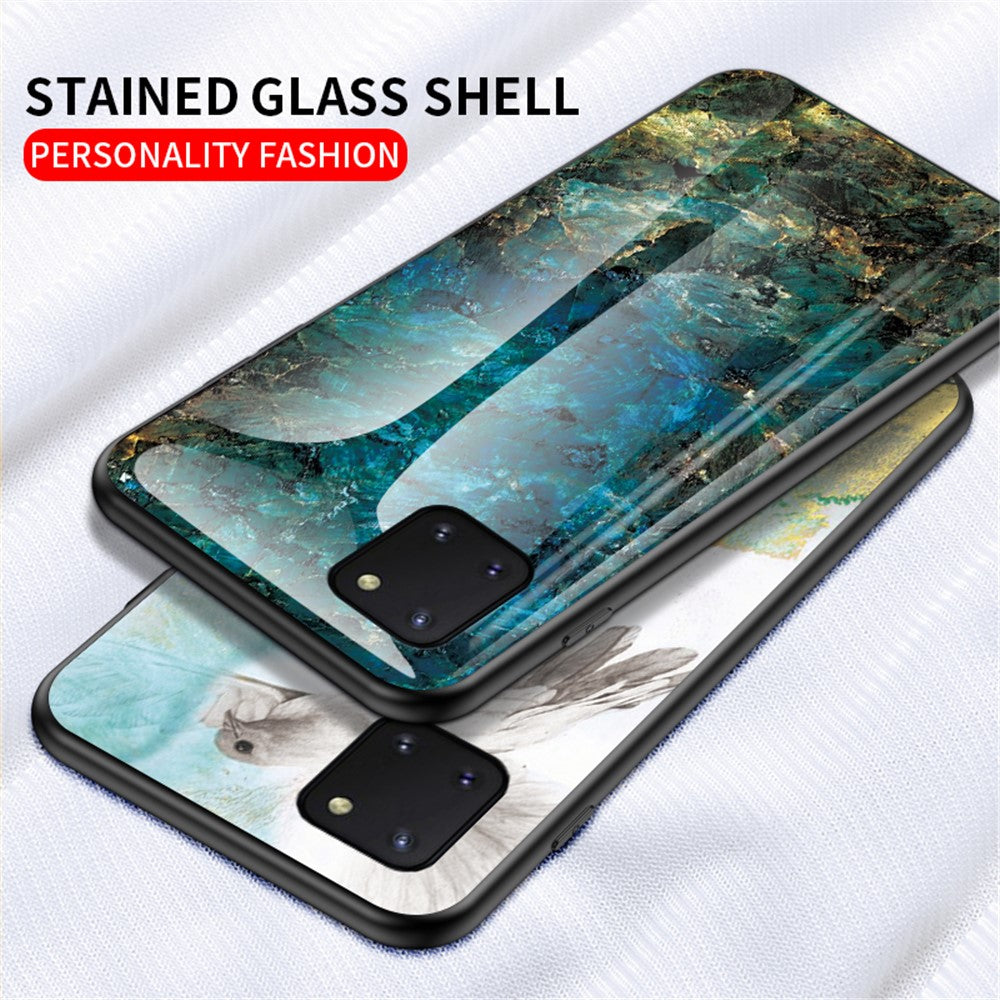 Telefoncover med marmoråremønster i hærdet glas PC + TPU til Samsung Galaxy A81/Note 10 Lite
