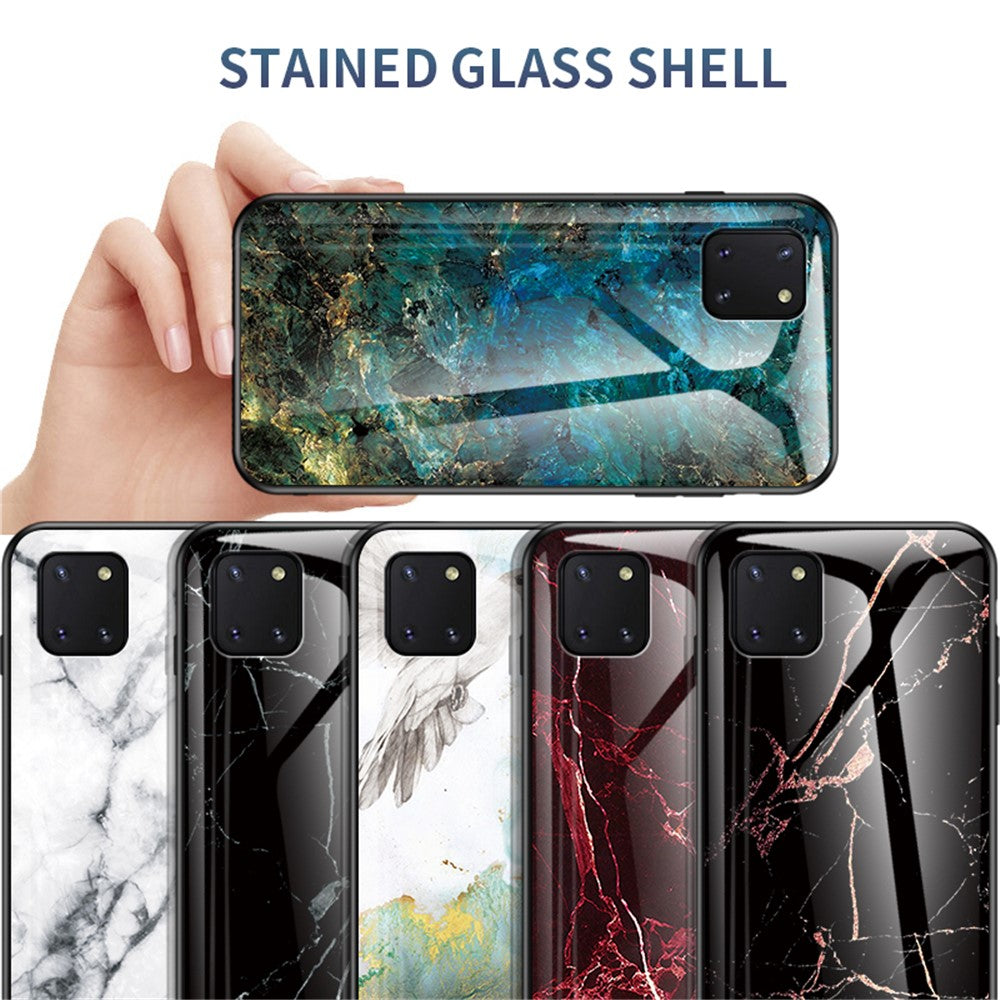 Telefoncover med marmoråremønster i hærdet glas PC + TPU til Samsung Galaxy A81/Note 10 Lite