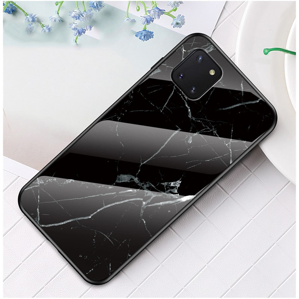 Telefoncover med marmoråremønster i hærdet glas PC + TPU til Samsung Galaxy A81/Note 10 Lite