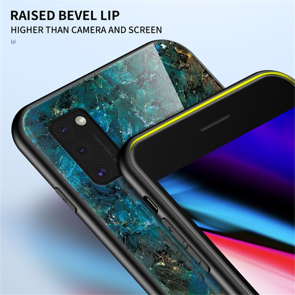 Marble Pattern Tempered Glass Case PC TPU Hybrid Shell for Samsung Galaxy A41 (Global Version)