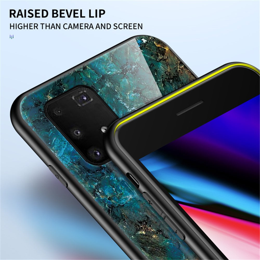 Marmor Tekstur Beskyttende Hærdet Glas + PC + TPU Combo Cover til Samsung Galaxy A91/S10 Lite