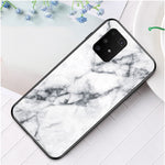 Marmor Tekstur Beskyttende Hærdet Glas + PC + TPU Combo Cover til Samsung Galaxy A91/S10 Lite