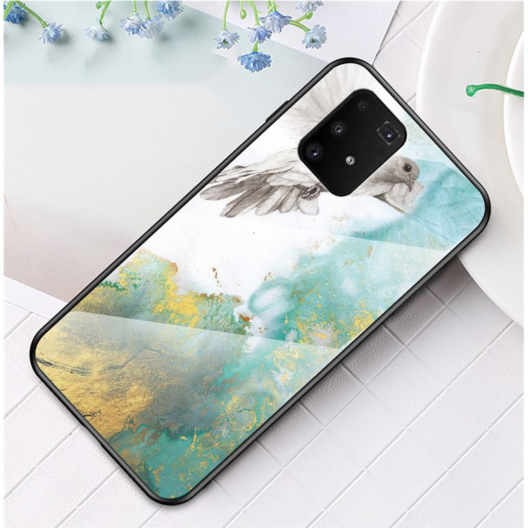 Kombinationsskal i härdat glas + PC + TPU med marmorstruktur för Samsung Galaxy A91/S10 Lite