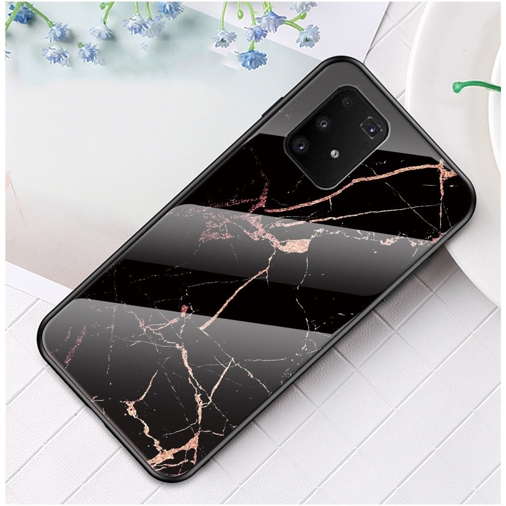 Kombinationsskal i härdat glas + PC + TPU med marmorstruktur för Samsung Galaxy A91/S10 Lite