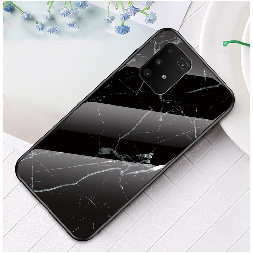 Kombinationsskal i härdat glas + PC + TPU med marmorstruktur för Samsung Galaxy A91/S10 Lite